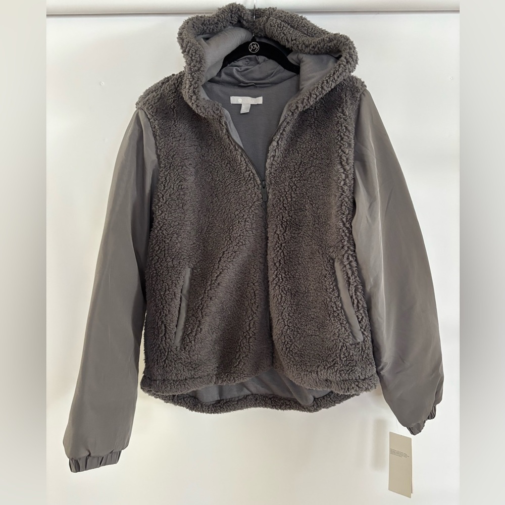 Zella Faux Shearling Bomber Jacket Gray Silver Size S NWT